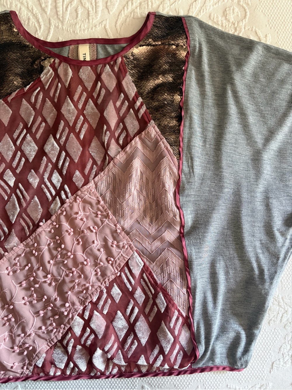Anthropologie Velvet Patchwork Tee by Tiny -size XS (oversized) -mixed media top - Picture 9 of 16